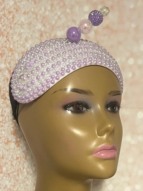 Lavender and Iridescent Beaded Headband: Church Wedding Head Covering Special Occasions