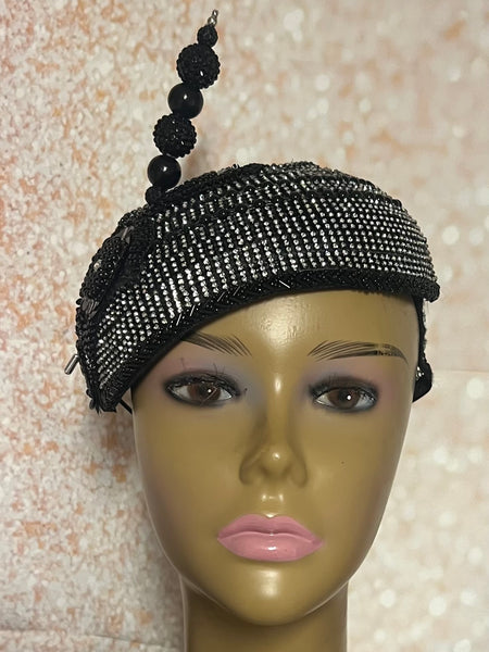 Black Beaded Flower Fascinator Hat for weddings, church and special occasions, Gift for Mom, Sister, Wife, Her