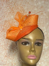 Orange Sinamay Button Half Hat Fascinator for Church Head Covering, Wedding, Tea Party, Mother of the Bride, and Other Special Occasions