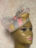 Pink, Gold, and Silver Multicolor Fascinator Half Hat, Church Head Covering, Tea Parties Weddings and other special occasion