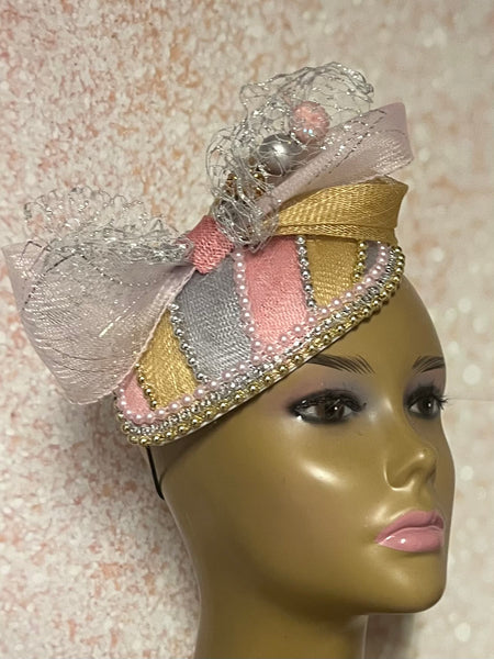 Pink, Gold, and Silver Multicolor Fascinator Half Hat, Church Head Covering, Tea Parties Weddings and other special occasion