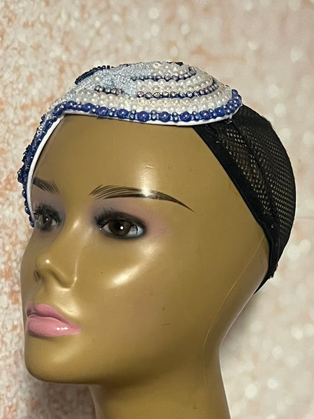 Beaded Double Teardrop Fascinator Hat, Royal Blue, Light Blue, Special Occasion Headwear
