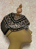 Leopard Print Rhinestone Fascinator, Half Hat for Church and Special Occasions