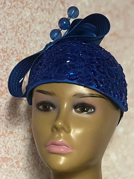Royal Blue Fascinator Half Hat for Church, Weddings and Special Occasion
