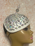 White Iridescent Rhinestone Teardrop Fascinator Half Hat for Church, Tea Party, Kentucky Derby, Wedding