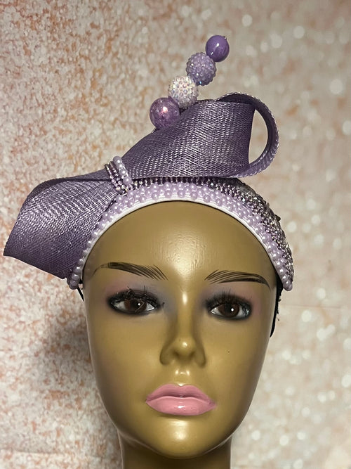 Lavender Beaded Sequin Headband Button hat for Church, Wedding, Mother of the Bride, Head Covering, Tea Parties and other special occasions