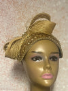 Gold Sequin Beaded Fascinator Half Hat with Bow and Veiling for Church, Tea Parties, Weddings and other special occasions