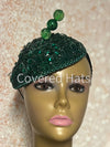 Green Rhinestone Bling Fascinator | Teardrop Half Hat for Church