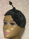 Black Double Cup Beaded Half Hat Fascinator for Church and Special Occasion