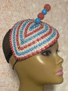 Red and Blue Beaded Teardrop Fascinator Half Hat, Church and Special Occasion Headpiece