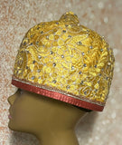 Yellow and Peach Full Skully Hat, Church Head Covering, Headwear, Tea Parties, Weddings and other Special Occasions