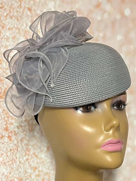 Silver Mesh Sinamay Shiny Bling Fascinator Half Hat for Church, Tea Parties, Weddings and other special occasions