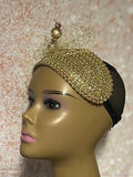 Gold Bead and Rhinestone Headband-Shaped Fascinator Half Hat for Church, Tea Parties, Weddings and other special occasions
