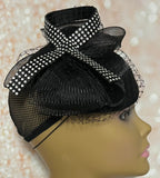 Black Small Satin Fascinator Half Hat for Church Head Covering, Tea Party, Wedding and Other Special Occasions