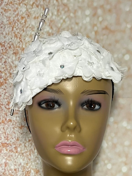 White Lace and Pearl Half Hat Fascinator for weddings, church, tea parties and special occasions