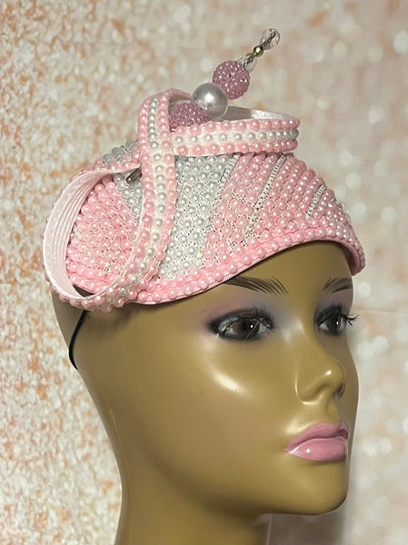 Pink and White Beaded hat for Church, Wedding, Mother of the Bride, Head Covering, Tea Parties and other special occasions
