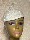 White Beaded Pearl Button Half Hat Fascinator for weddings, church and special occasions, Gift for Mom, Sister, Wife, Her