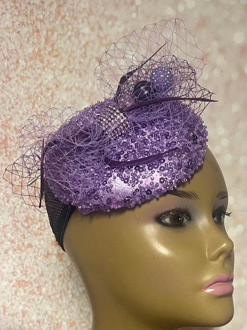 Lavender Beaded Sequin Round Button hat for Church, Wedding, Mother of the Bride, Head Covering, Tea Parties and other special occasions