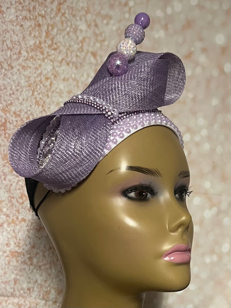 Lavender Beaded Sequin Headband Button hat for Church, Wedding, Mother of the Bride, Head Covering, Tea Parties and other special occasions