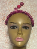 Fuchsia Pink Crystal Sequin Beaded Headband Hat | Pink Fascinator Hat for Church, Wedding, Tea Party