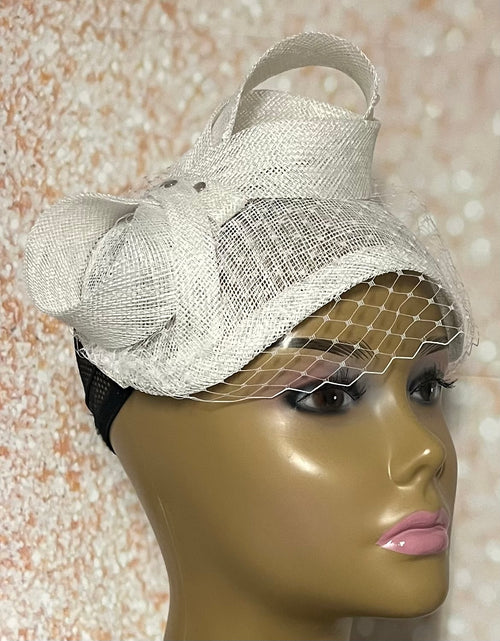 White Sinamay Bow Fascinator Half Hat for Church Head Covering, Wedding, Tea Party and other Special Occasions