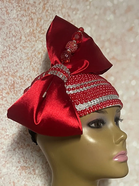 Red and Silver Beaded Half Hat Fascinator for weddings, church and special occasions, Gift for Mom, Sister, Wife, Her