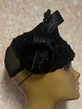 Black Beaded Teardrop Fascinator Half Hat for church, weddings, tea parties and other occasions