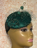 Green Sequin Button Pillbox Fascinator Half Hat, Church Head Covering, Headwear, Tea Parties, Weddings and other Special Occasions