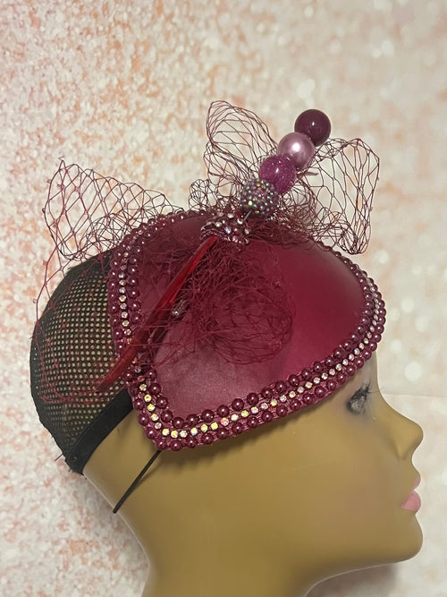 Burgundy Teardrop Fascinator Half Hat for Church, Weddings and other special occasions
