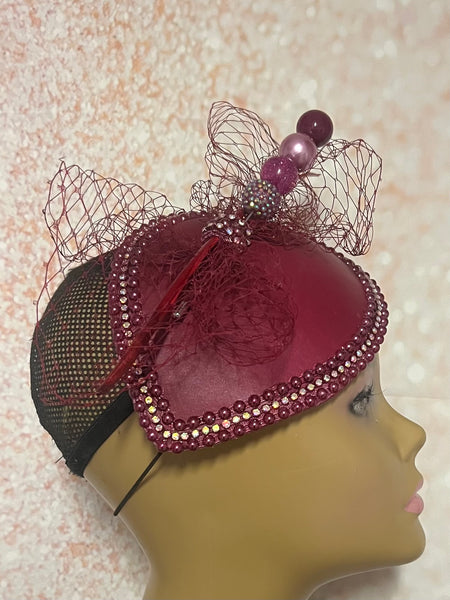 Burgundy Teardrop Fascinator Half Hat for Church, Weddings and other special occasions