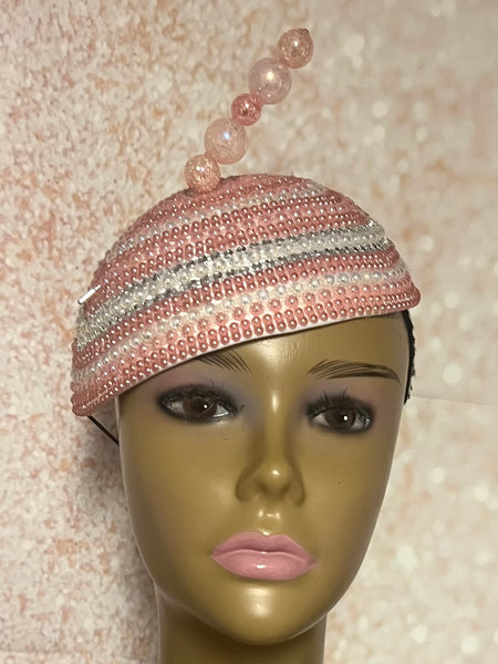 Peach Lace Fascinator Half Hat, Weddings, Church, Tea Parties, and other Special Occasions