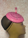 Fuchsia Pink Button Beaded Fascinator Half Hat for Church head covering, Tea Party, Wedding, and other Special Occasions
