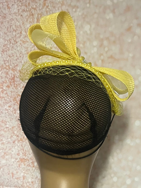 Yellow Sinamay Teardrop Fascinator: Church, Tea Party Headwear