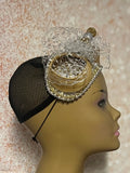Gold and Silver Beaded Headband-Shaped Fascinator Half Hat for Church, Tea Parties, Weddings and other special occasions