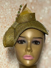 Olive Green and Gold Sinamay Half Hat  mi