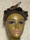 Brown Flower Beaded Rhinestones Headband-Shaped Fascinator Half Hat for Church, Tea Parties, Weddings and other special occasions