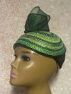 Green Beaded Fascinator Half Hat: Church, Tea Party, Wedding