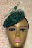Green Sequin Button Pillbox Fascinator Half Hat, Church Head Covering, Headwear, Tea Parties, Weddings and other Special Occasions
