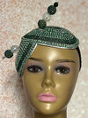 Green Beaded Rhinestone Double Cup Fascinator | Double Teardrop Half Hat for Church