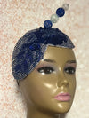Blue Double Cup Beaded hat for Church, Weddings, Tea Parties, and other special occasions