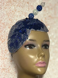 Blue Double Cup Beaded hat for Church, Weddings, Tea Parties, and other special occasions