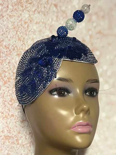 Blue Double Cup Beaded hat for Church, Weddings, Tea Parties, and other special occasions