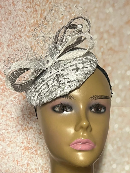 White Flower Full Hat Fascinator for weddings, church and special occasions