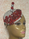 Red and Silver Rhinestone Bling Fascinator Half Hat for Church, Tea Party, Weddings and Special Occasions