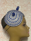 Blue and White Double Cup Beaded Rhinestone Fascinator for Church, Tea Parties, Weddings and Special Occasions