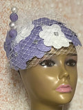 Lavender and White Felt Flower Purple Fascinator Half hat for Church, Wedding, Head Covering, Tea Parties and other special occasions