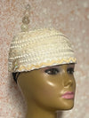 Cream Sequin Lace and Pearl Full Hat Fascinator for weddings, church, tea parties and special occasions