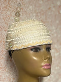 Cream Sequin Lace and Pearl Full Hat Fascinator for weddings, church, tea parties and special occasions