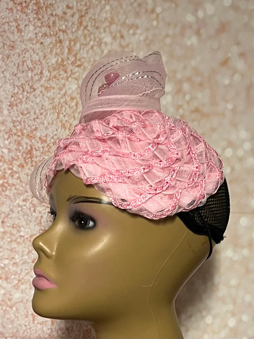 Beautiful Light Pink Fascinator Full Hat for Church head covering, Tea Party, Wedding, and other Special Occasions
