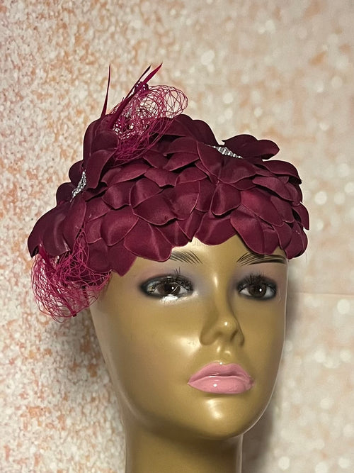 Burgundy Flower Fascinator Half Hat for Church, Weddings and other special occasions